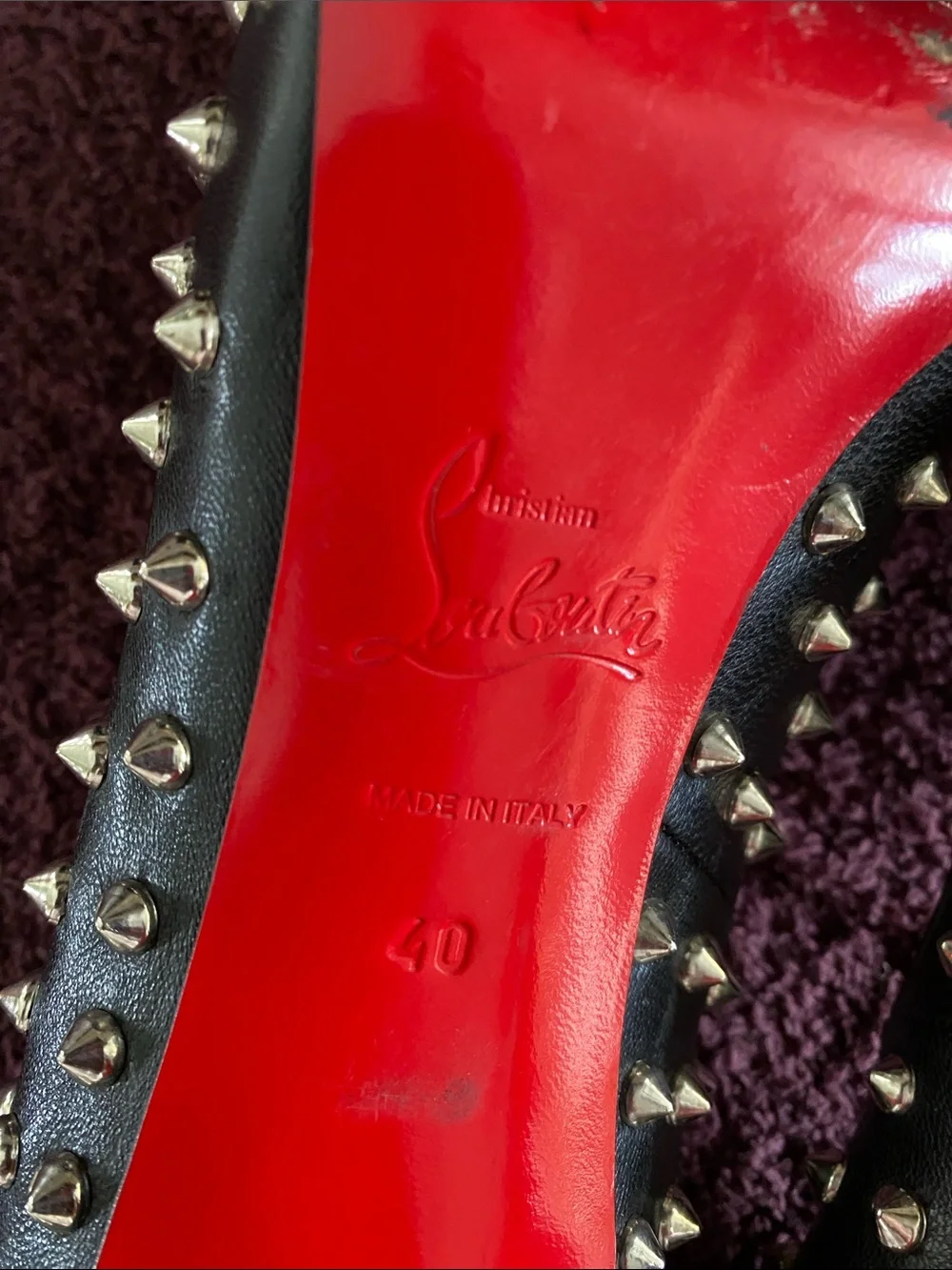 Christian Louboutin Black Studded Peep-Toe Pumps